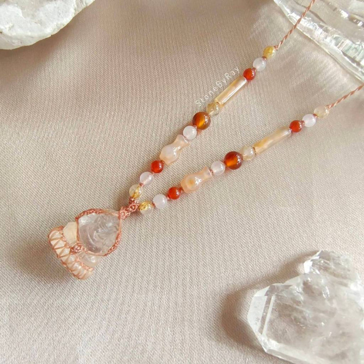 Carnelian and Ganesha Quartz Pendant Necklace