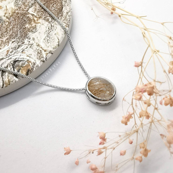 Red Rutilated Quartz Silver Necklace - Crystal Jewelry