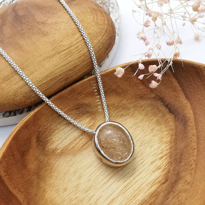 Red Rutilated Quartz Silver Necklace - Crystal Jewelry
