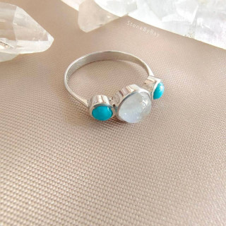 Moonstone and Turquoise Silver Ring - Boho Style Jewelry