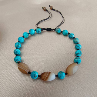 Turquoise and Sardonege Braided Rope Bracelet