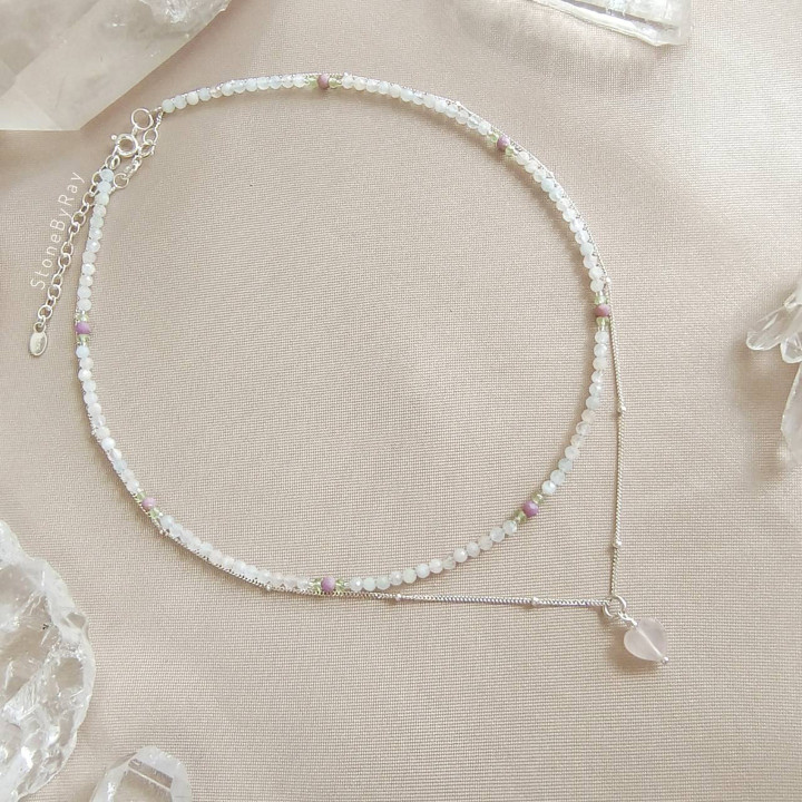 Rose Quartz and Beryl Necklace Set - Matching Silver Jewelry
