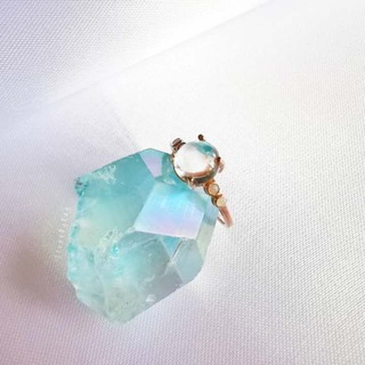 Pink Gold Aquamarine and Opal Statement Silver Ring
