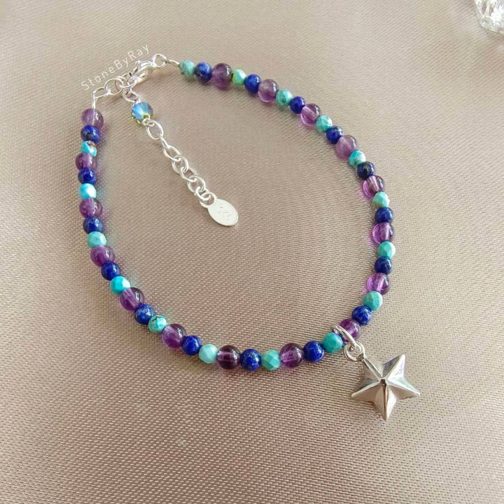 Amethyst, Turquoise and Lapis Lazuli Stone Bracelet