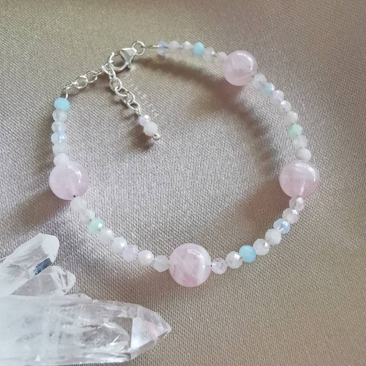 Rose Quartz and Beryl Jewelry Set | Natural Stone Elegance