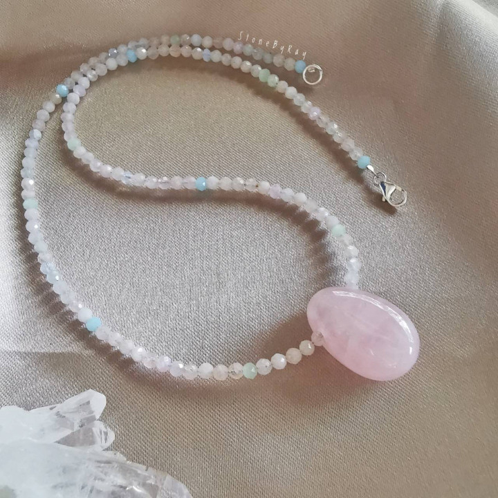 Rose Quartz and Beryl Jewelry Set | Natural Stone Elegance