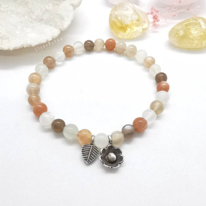 Moonstone Bracelet with Sterling Silver Charm