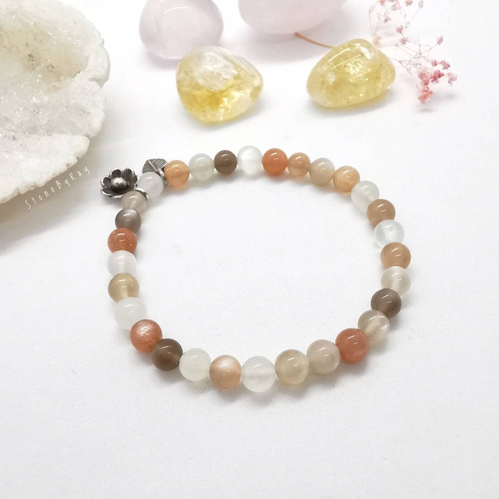 Moonstone Bracelet with Sterling Silver Charm