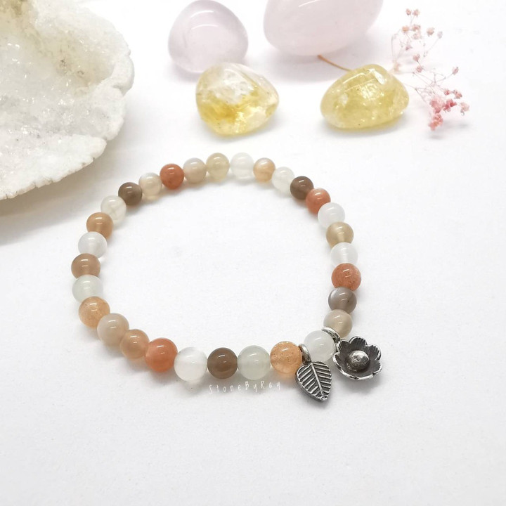 Moonstone Bracelet with Sterling Silver Charm