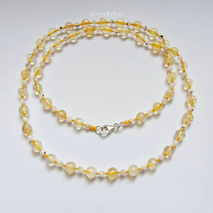 Citrine and Moonstone Braided Rope Necklace