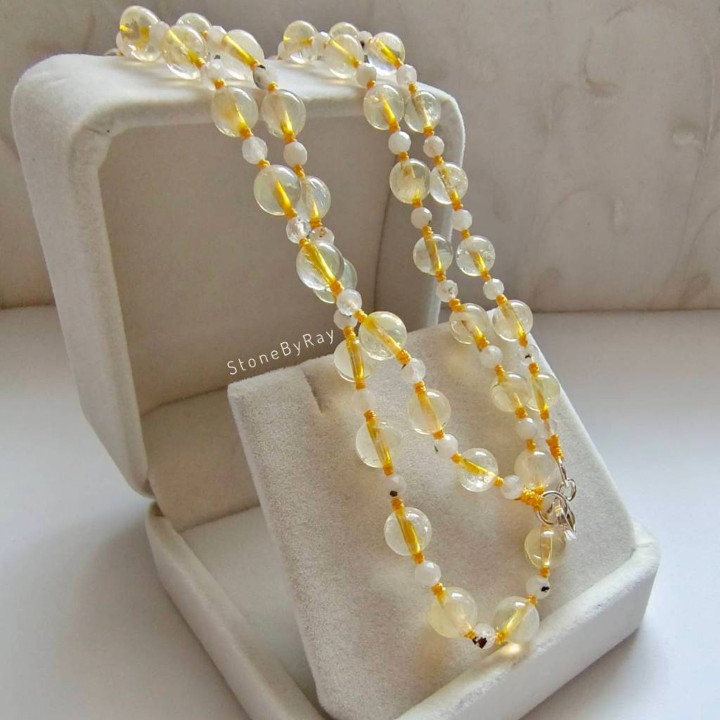 Citrine and Moonstone Braided Rope Necklace