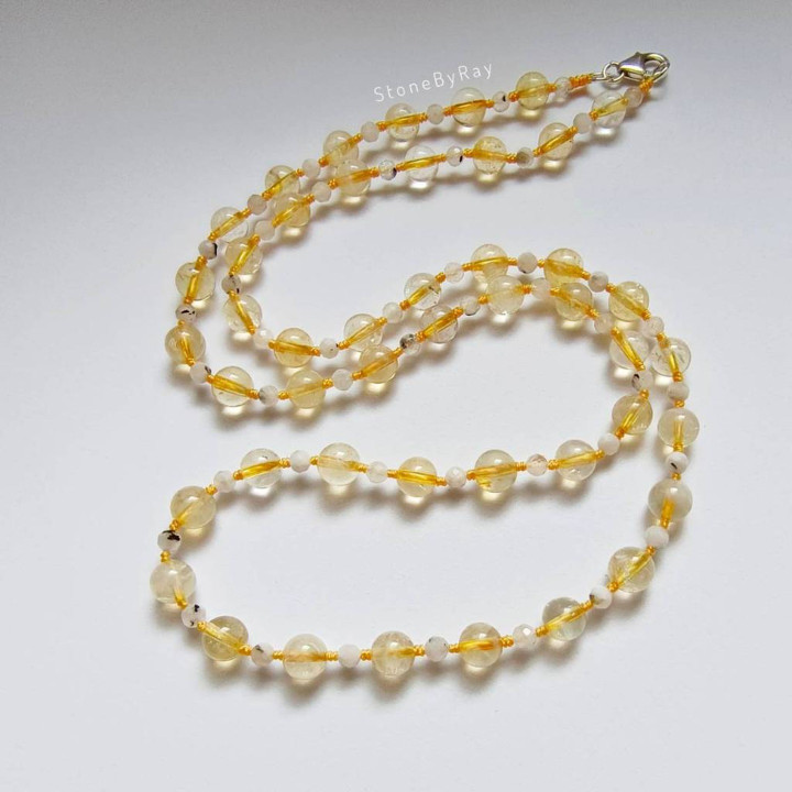 Citrine and Moonstone Braided Rope Necklace