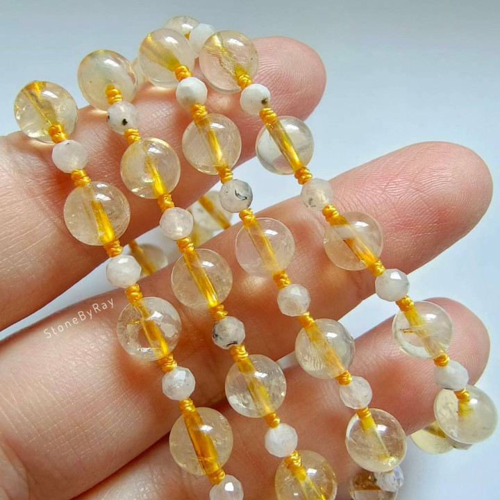 Citrine and Moonstone Braided Rope Necklace