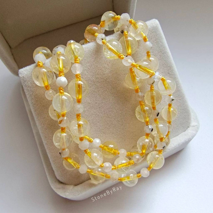 Citrine and Moonstone Braided Rope Necklace