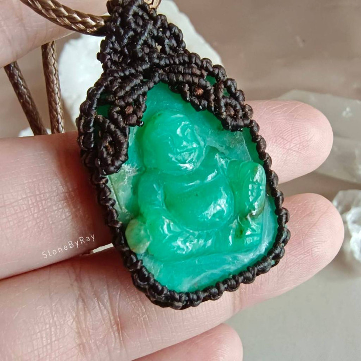 Chrysoprase Buddha Necklace | Braided Rope Design