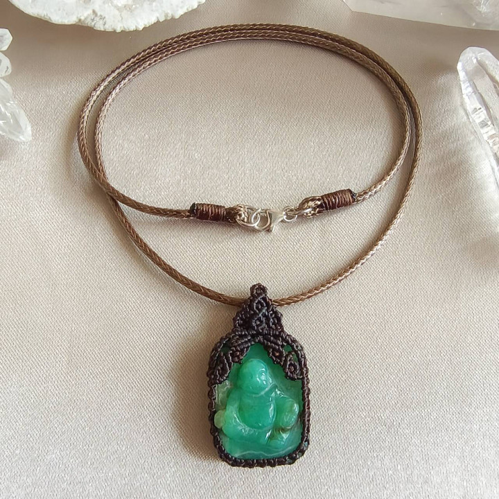 Chrysoprase Buddha Necklace | Braided Rope Design