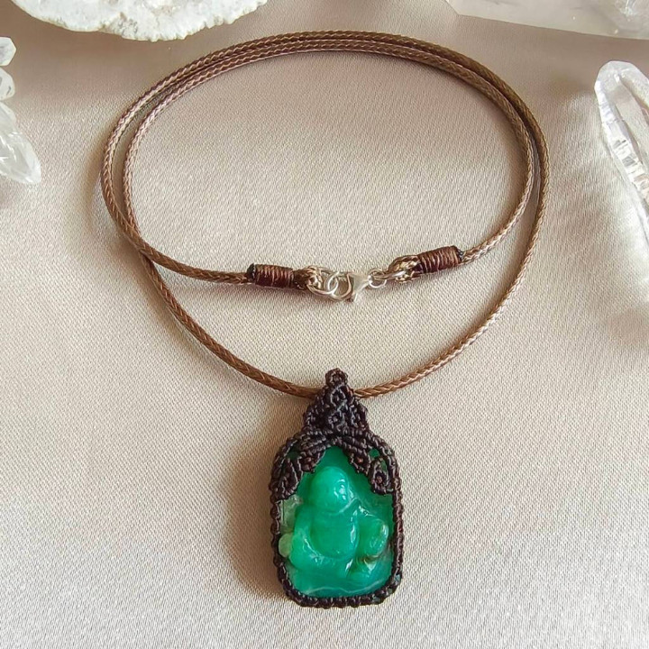 Chrysoprase Buddha Necklace | Braided Rope Design