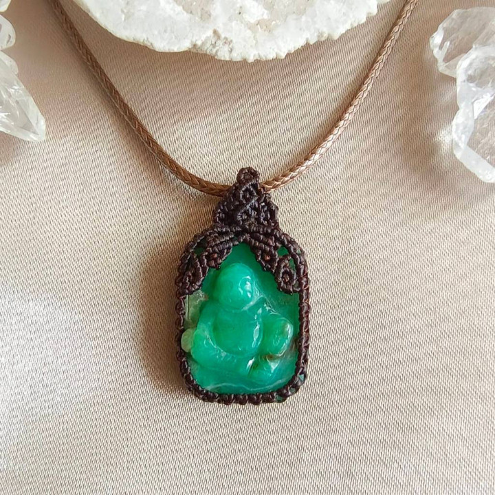 Chrysoprase Buddha Necklace | Braided Rope Design