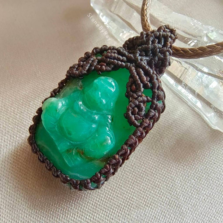 Chrysoprase Buddha Necklace | Braided Rope Design