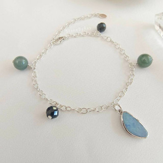 Opal, Onyx and Jade Silver Bracelet | Boho Statement Jewelry