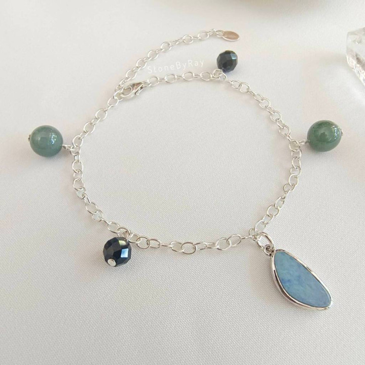 Silberarmband mit Opal, Onyx und Jade | Statement-Schmuck im Boho-Stil