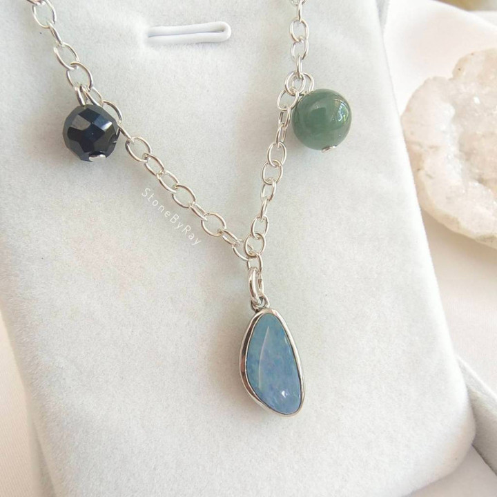 Silberarmband mit Opal, Onyx und Jade | Statement-Schmuck im Boho-Stil