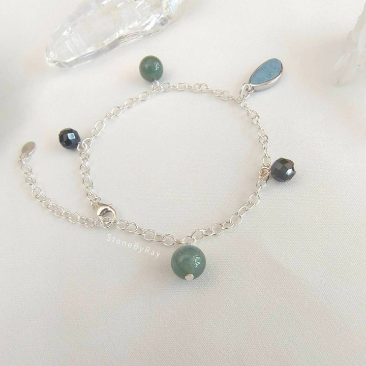 Silberarmband mit Opal, Onyx und Jade | Statement-Schmuck im Boho-Stil