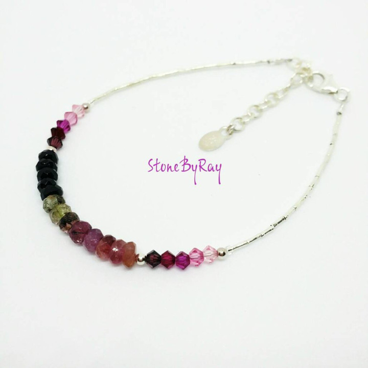 Pulsera de turmalina turquesa | Joyería elegante de plata | WL-182