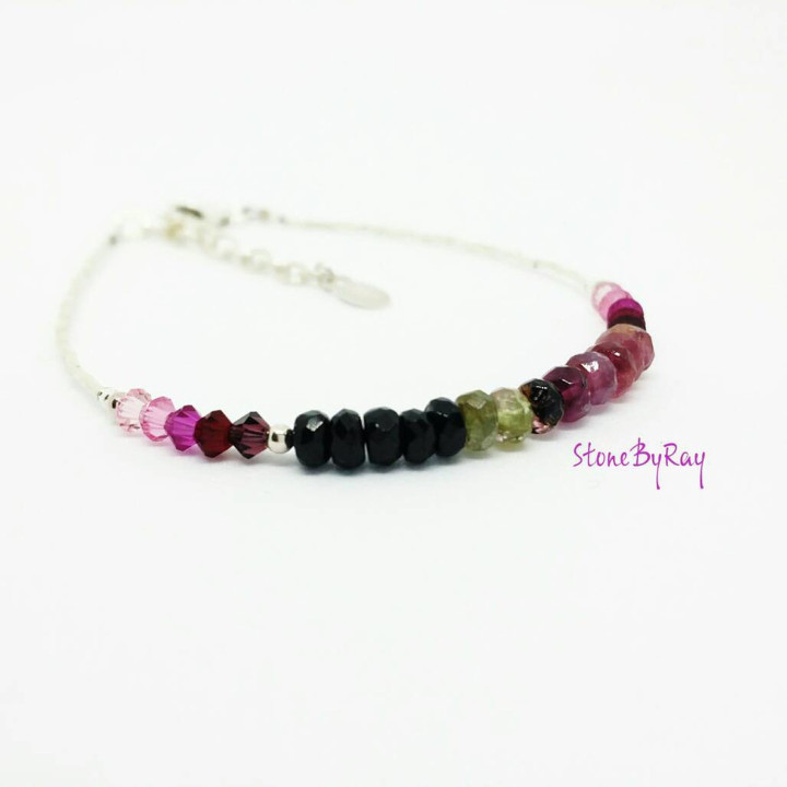 Pulsera de turmalina turquesa | Joyería elegante de plata | WL-182