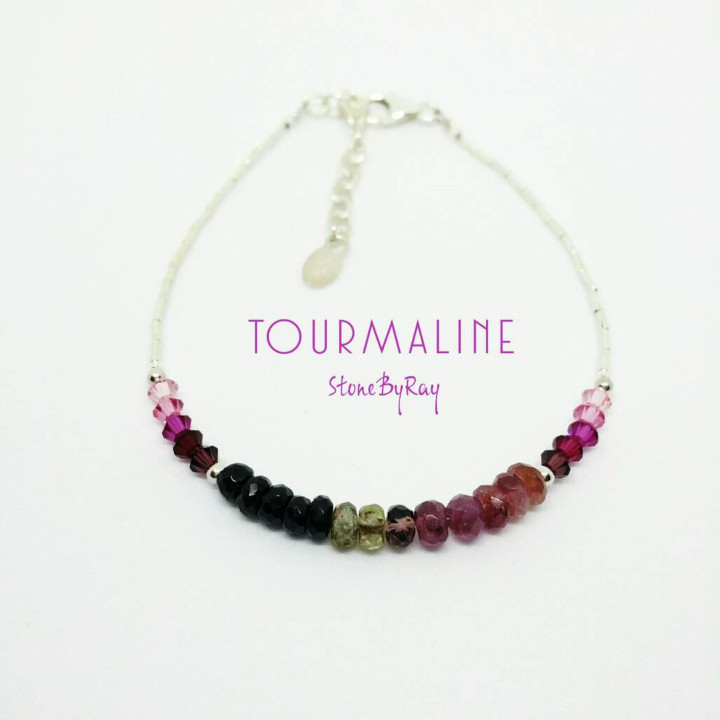 Pulsera de turmalina turquesa | Joyería elegante de plata | WL-182