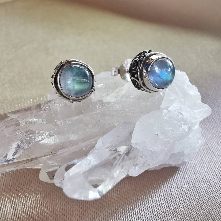 Rainbow Moonstone Silver Earrings - Elegant and Unique Sparkle