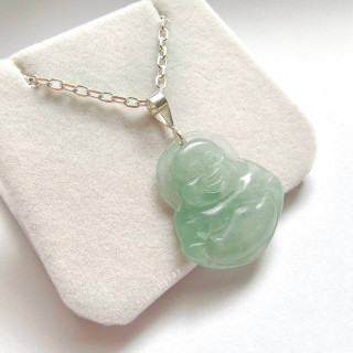 Happy Buddha Jade Silver Necklace - Lucky Charm Pendant