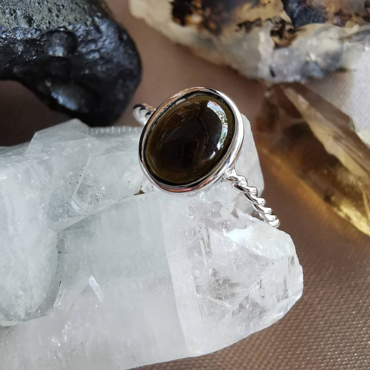 Unique Silver and Tektite Meteorite Ring