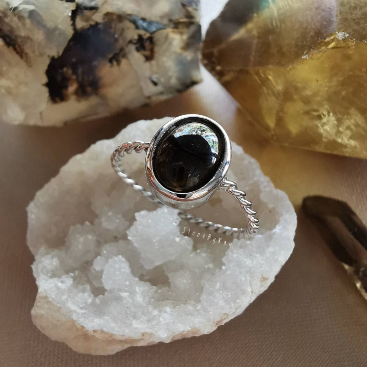 Unique Silver and Tektite Meteorite Ring
