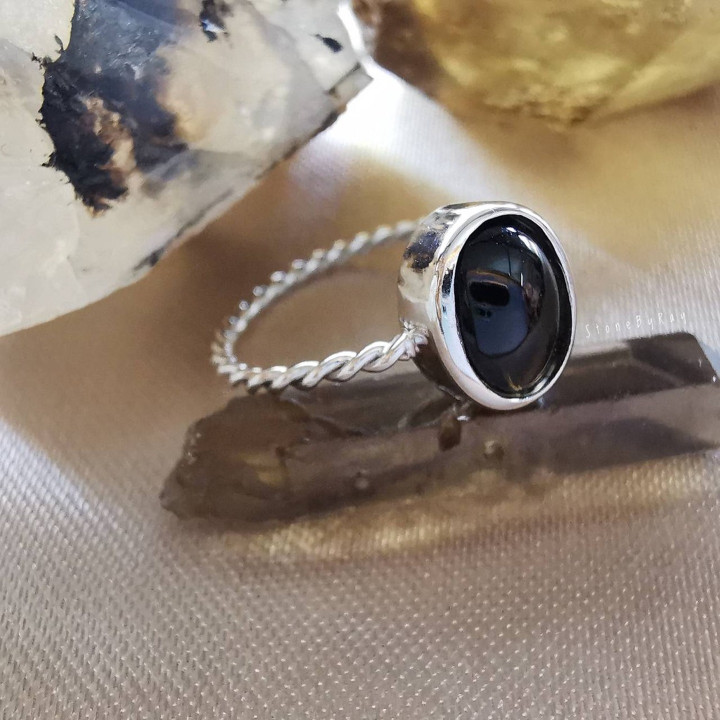 Unique Silver and Tektite Meteorite Ring