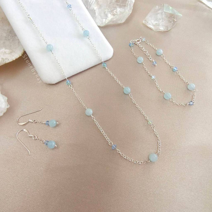 Aquamarine Silver Necklace Set - Elegant Jewelry Gift
