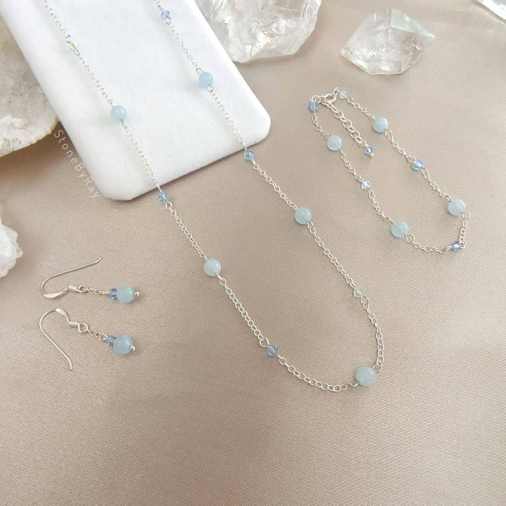 Aquamarine Silver Necklace Set - Elegant Jewelry Gift
