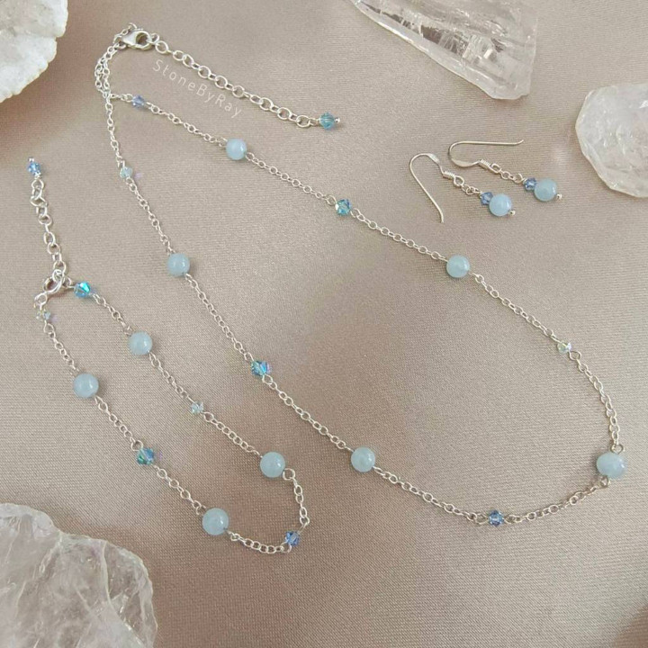Aquamarine Silver Necklace Set - Elegant Jewelry Gift