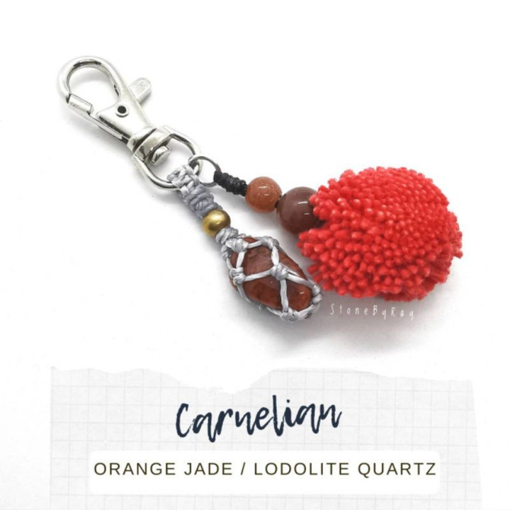 Crystal Keychain: Carnelian, Red Quartz and Jade for Protection