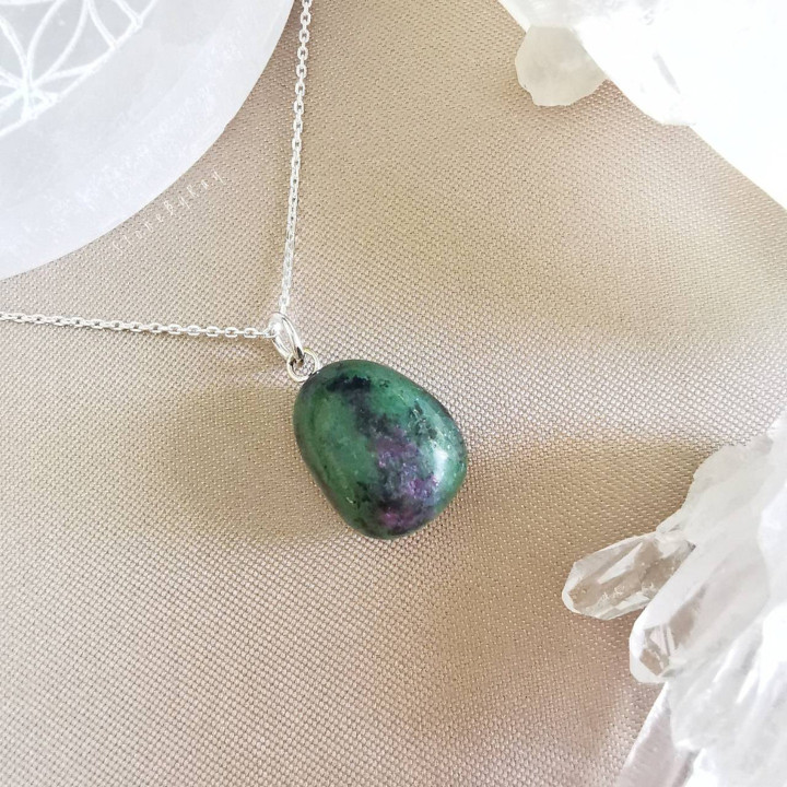 Zoisite and Ruby Silver Necklace - Elegant Gemstone Jewelry