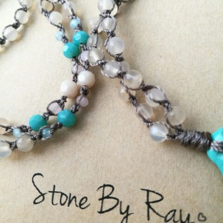 Moonstone and Turquoise Long Pendant Necklace