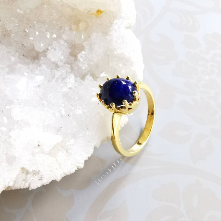 Lapis Lazuli Silver Ring | Gold Plated Statement Jewelry