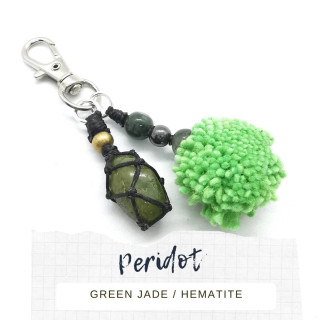 Jade and Peridot Braided Rope Keychain - Unique Gift