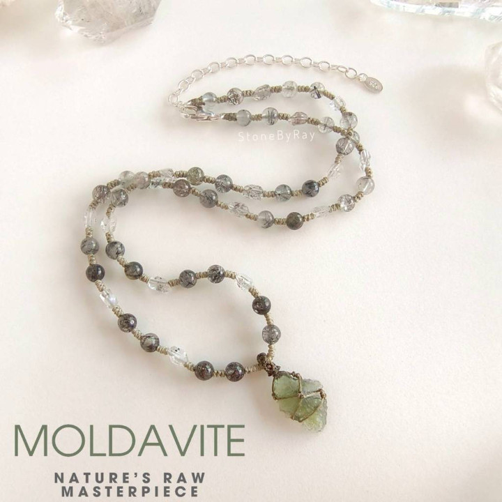 Black Tourmaline and Moldavite Necklace: Grounding and Transformation