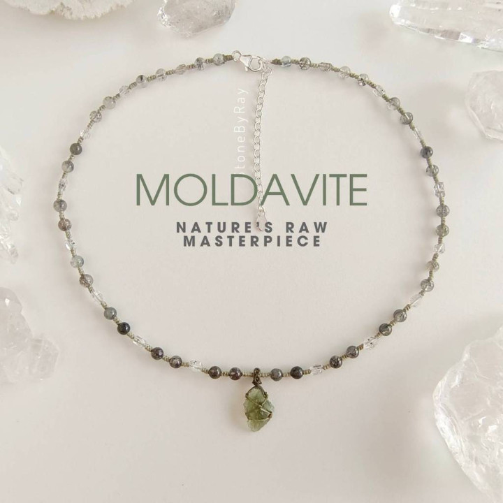 Black Tourmaline and Moldavite Necklace: Grounding and Transformation