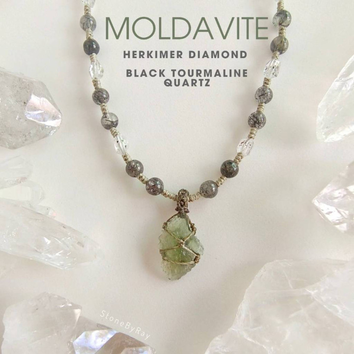Black Tourmaline and Moldavite Necklace: Grounding and Transformation