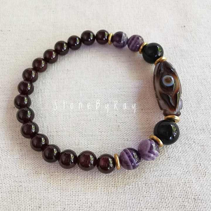 Celestial Eye Bracelet: Onyx, Amethyst and Garnet