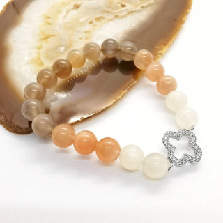Moonstone Bracelet with Silver Clover Charm - Mystical Jewelry