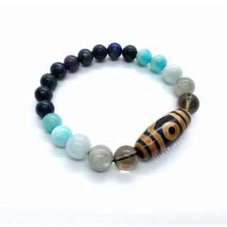 Six Stone Bracelet with Tibetan Three-Eyed Charm
