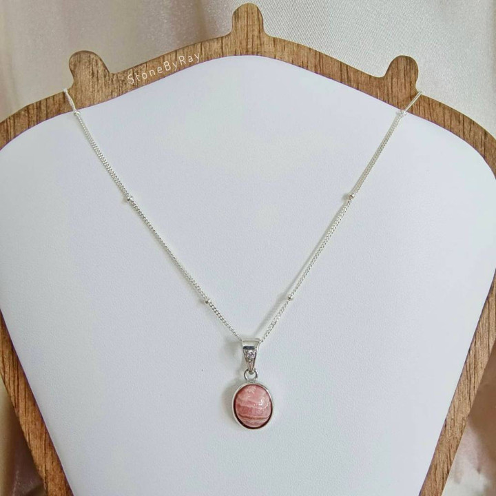 Radiant Rhodochrosite Silver Necklace Pendant